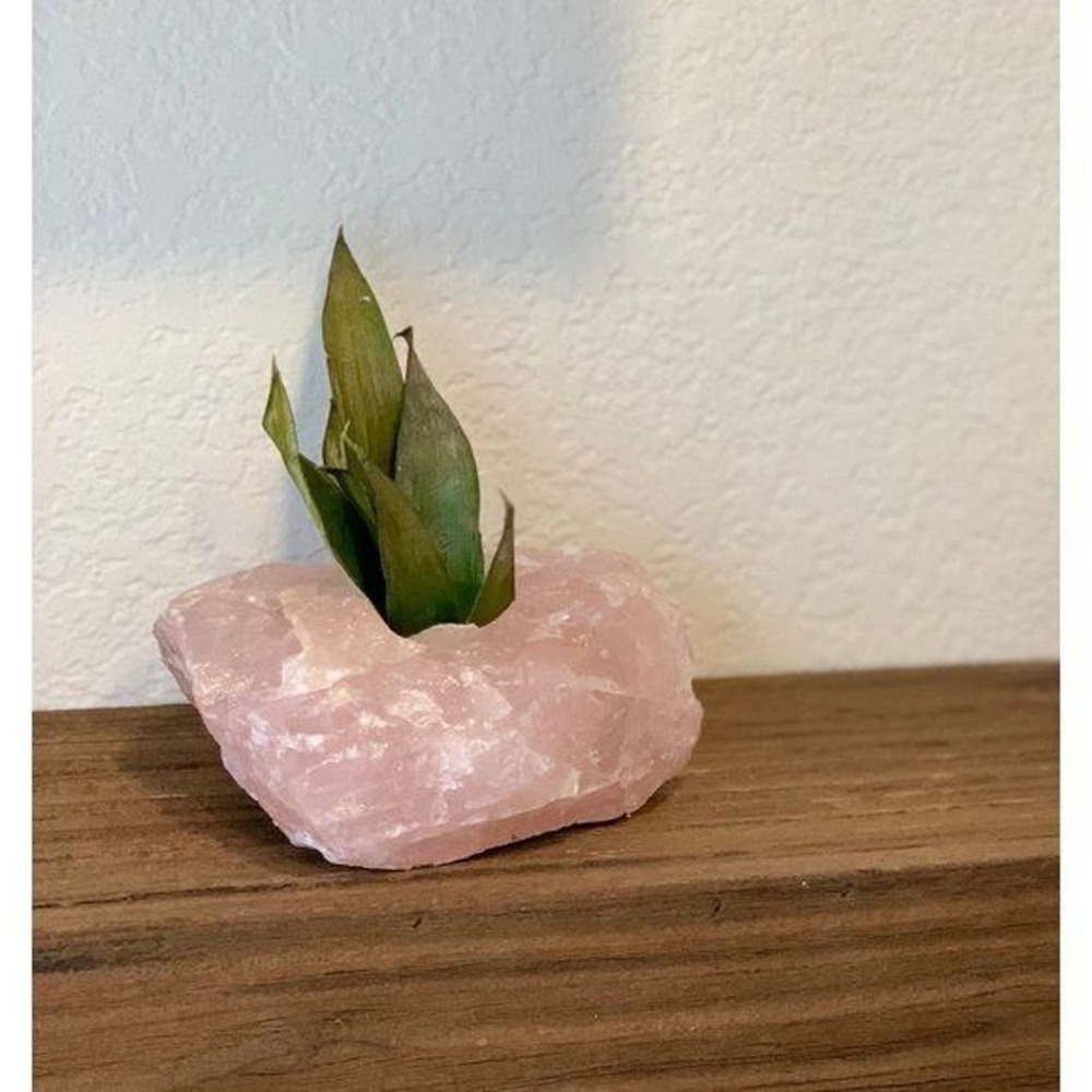 Crystal Candle Holder, Raw Rose Quartz, Stone Succulent Holder, Air-Plant Holder - Picture 7 of 8